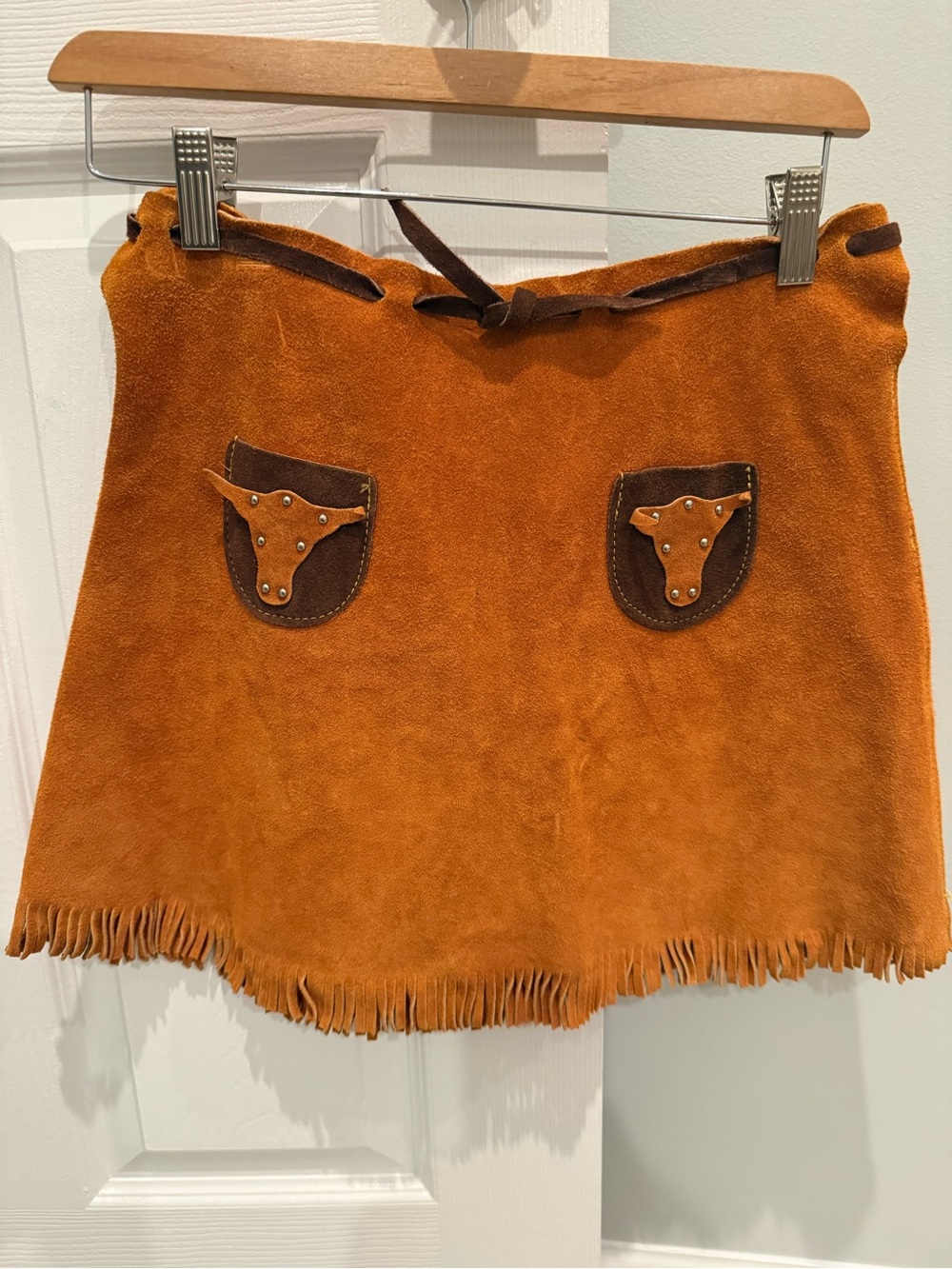 Rodeo Suede Fringe Mini Skirt with Western Patch Detail